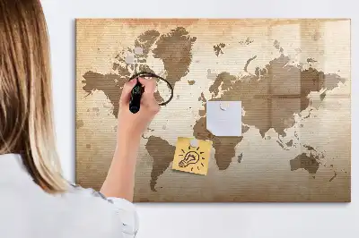 Beschrijfbaar glazen magneetbord met wereldkaartdesign