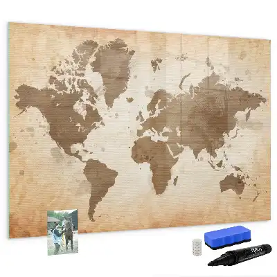 Beschrijfbaar glazen magneetbord met wereldkaartdesign