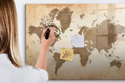 Beschrijfbaar glazen magneetbord met wereldkaartdesign