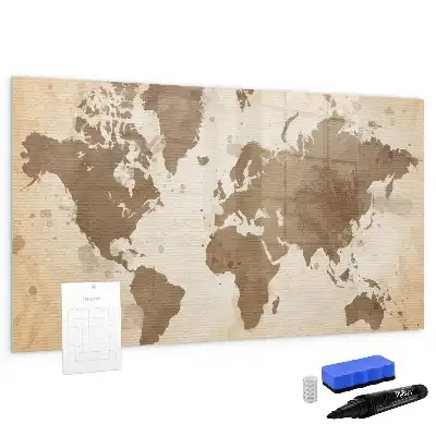 Beschrijfbaar glazen magneetbord met wereldkaartdesign
