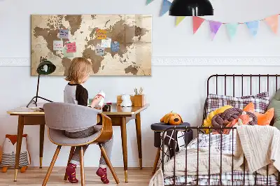 Beschrijfbaar glazen magneetbord met wereldkaartdesign