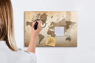 Beschrijfbaar glazen magneetbord met wereldkaartdesign