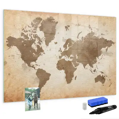 Beschrijfbaar glazen magneetbord met wereldkaartdesign