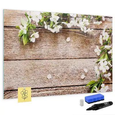 Magnetisch glazen schrijfbord met print van bloemen op hout