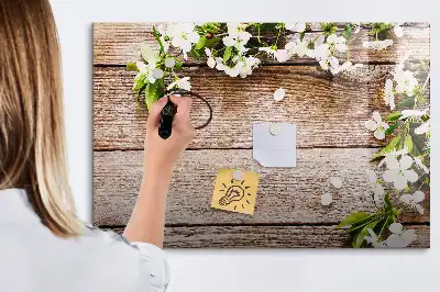 Magnetisch glazen schrijfbord met print van bloemen op hout