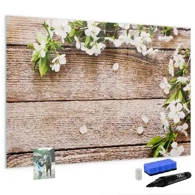 Magnetisch glazen schrijfbord met print van bloemen op hout