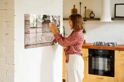Magnetisch glazen schrijfbord met print van bloemen op hout