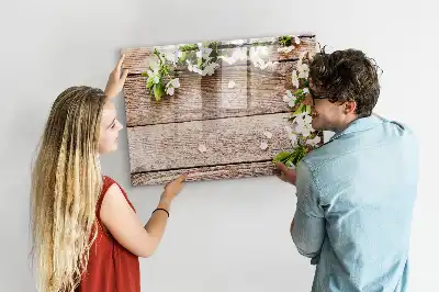Magnetisch glazen schrijfbord met print van bloemen op hout