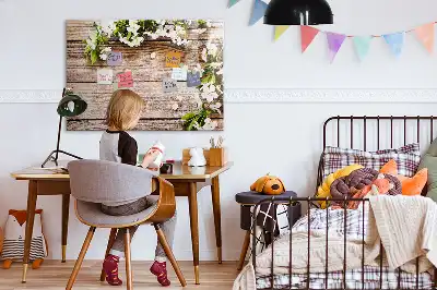 Magnetisch glazen schrijfbord met print van bloemen op hout