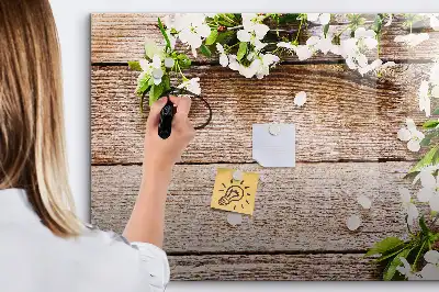 Magnetisch glazen schrijfbord met print van bloemen op hout