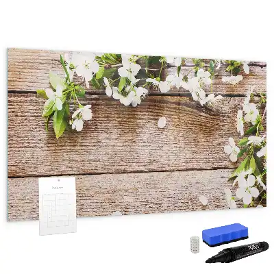 Magnetisch glazen schrijfbord met print van bloemen op hout
