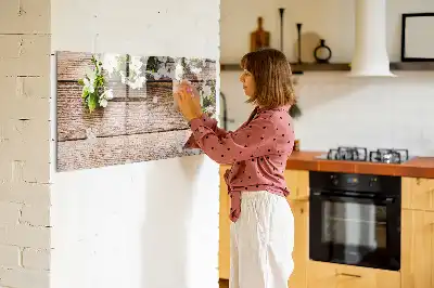 Magnetisch glazen schrijfbord met print van bloemen op hout
