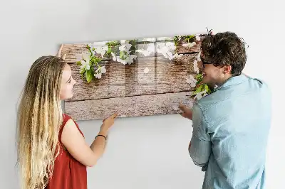 Magnetisch glazen schrijfbord met print van bloemen op hout