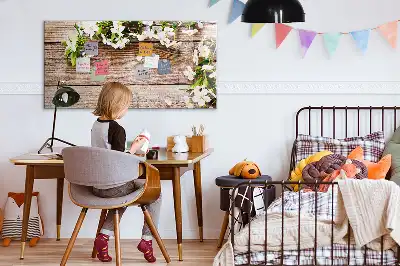 Magnetisch glazen schrijfbord met print van bloemen op hout