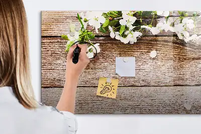 Magnetisch glazen schrijfbord met print van bloemen op hout