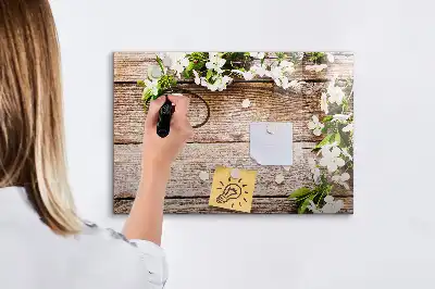 Magnetisch glazen schrijfbord met print van bloemen op hout