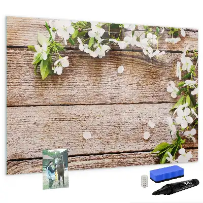 Magnetisch glazen schrijfbord met print van bloemen op hout