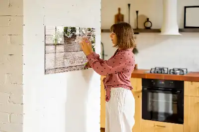 Magnetisch glazen schrijfbord met print van bloemen op hout