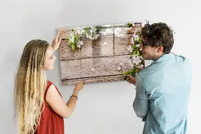 Magnetisch glazen schrijfbord met print van bloemen op hout