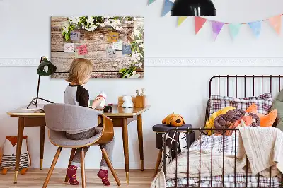 Magnetisch glazen schrijfbord met print van bloemen op hout