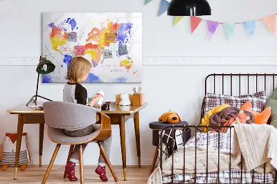 Magnetisch glazen schrijfbord met aquarel wereldkaart print
