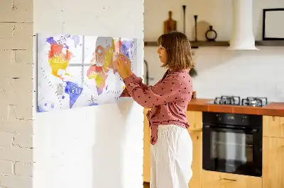 Magnetisch glazen schrijfbord met aquarel wereldkaart print