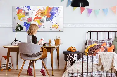 Magnetisch glazen schrijfbord met aquarel wereldkaart print