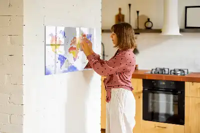 Magnetisch glazen schrijfbord met aquarel wereldkaart print