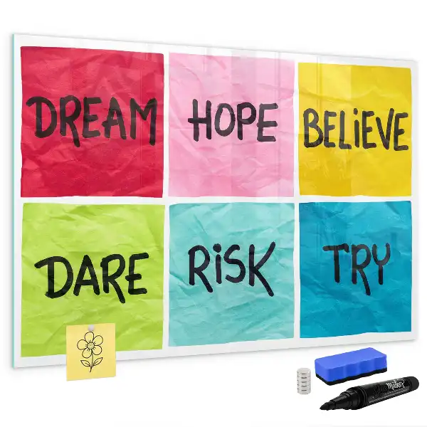 Beschrijfbaar glazen magneetbord met design motivatiebord
