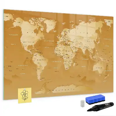 Magnetisch glazen schrijfbord met wereldkaart print
