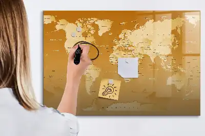 Magnetisch glazen schrijfbord met wereldkaart print