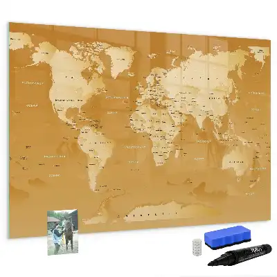 Magnetisch glazen schrijfbord met wereldkaart print
