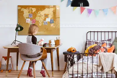 Magnetisch glazen schrijfbord met wereldkaart print