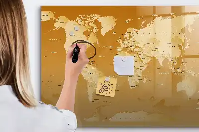 Magnetisch glazen schrijfbord met wereldkaart print
