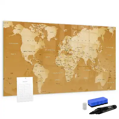 Magnetisch glazen schrijfbord met wereldkaart print