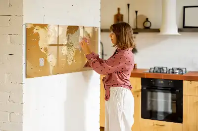 Magnetisch glazen schrijfbord met wereldkaart print
