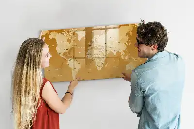 Magnetisch glazen schrijfbord met wereldkaart print