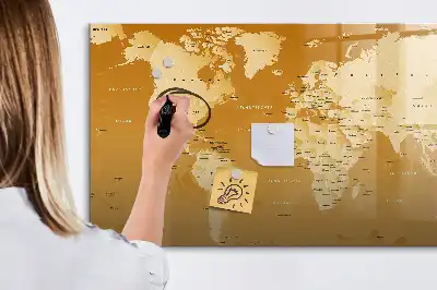 Magnetisch glazen schrijfbord met wereldkaart print