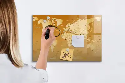 Magnetisch glazen schrijfbord met wereldkaart print