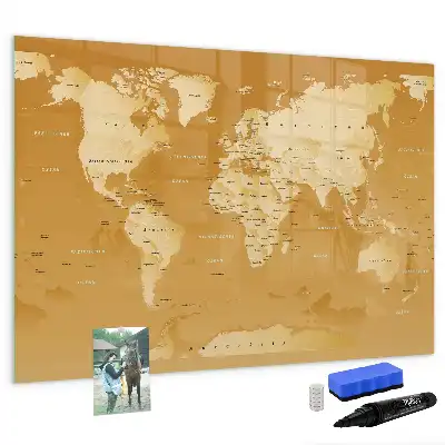 Magnetisch glazen schrijfbord met wereldkaart print