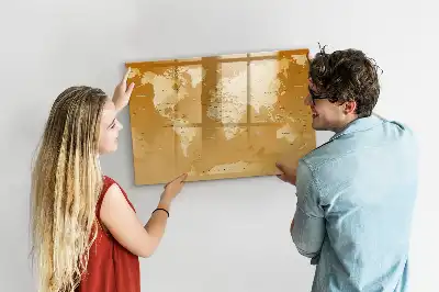 Magnetisch glazen schrijfbord met wereldkaart print