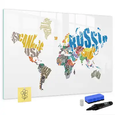 Magnetisch glazen schrijfbord met wereldkaart van tekst