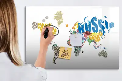 Magnetisch glazen schrijfbord met wereldkaart van tekst