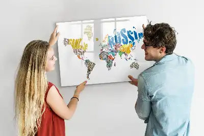 Magnetisch glazen schrijfbord met wereldkaart van tekst