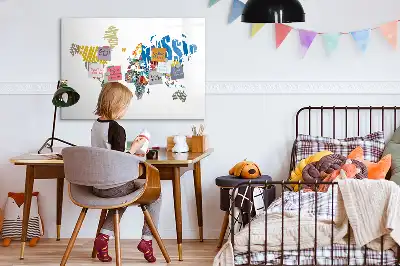 Magnetisch glazen schrijfbord met wereldkaart van tekst