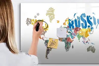 Magnetisch glazen schrijfbord met wereldkaart van tekst