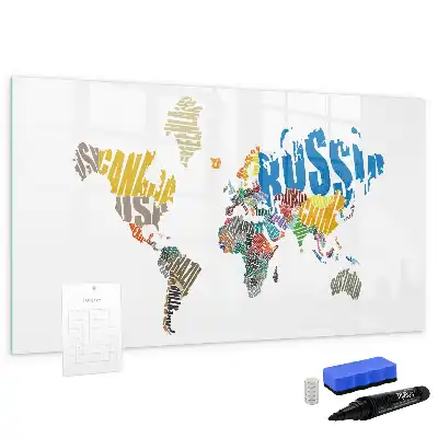 Magnetisch glazen schrijfbord met wereldkaart van tekst