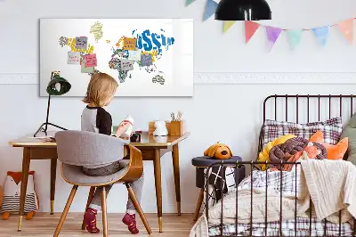 Magnetisch glazen schrijfbord met wereldkaart van tekst