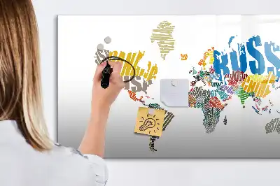 Magnetisch glazen schrijfbord met wereldkaart van tekst