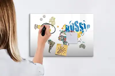 Magnetisch glazen schrijfbord met wereldkaart van tekst
